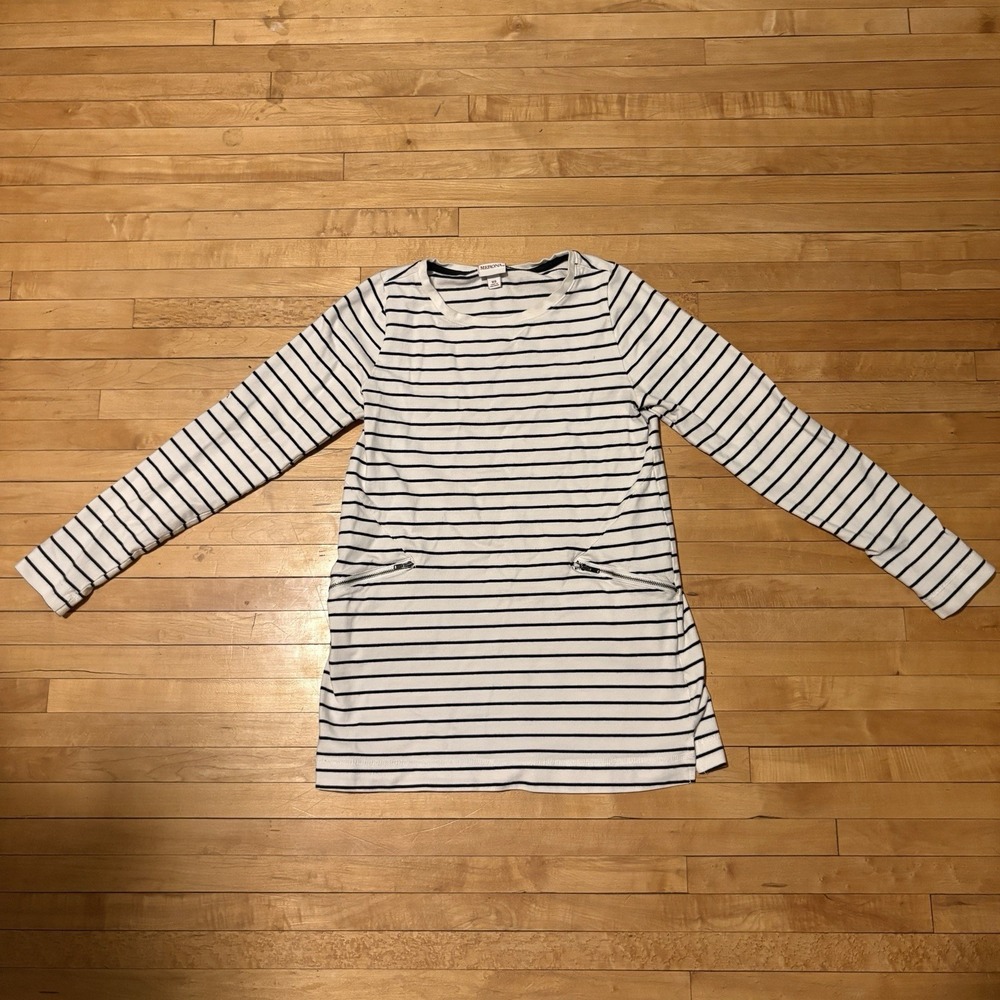 Merona Women's Pullover Shirt Striped Blouse Long Sleeve Size XS Zipper Pockets